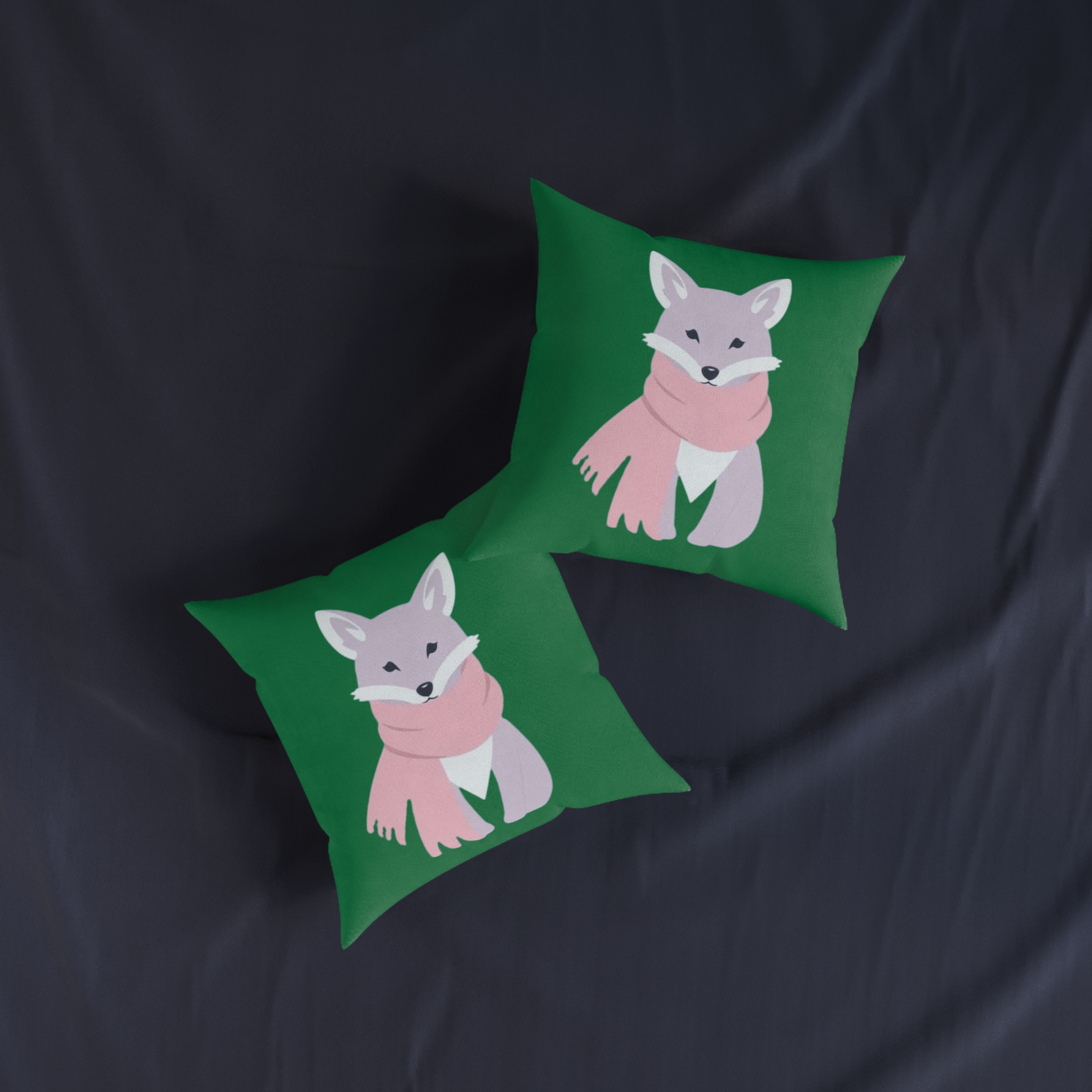 Cozy Fox Square Pillow — Cute Winter Fox with Pink Scarf Decorative Throw Pillow - Image 4
