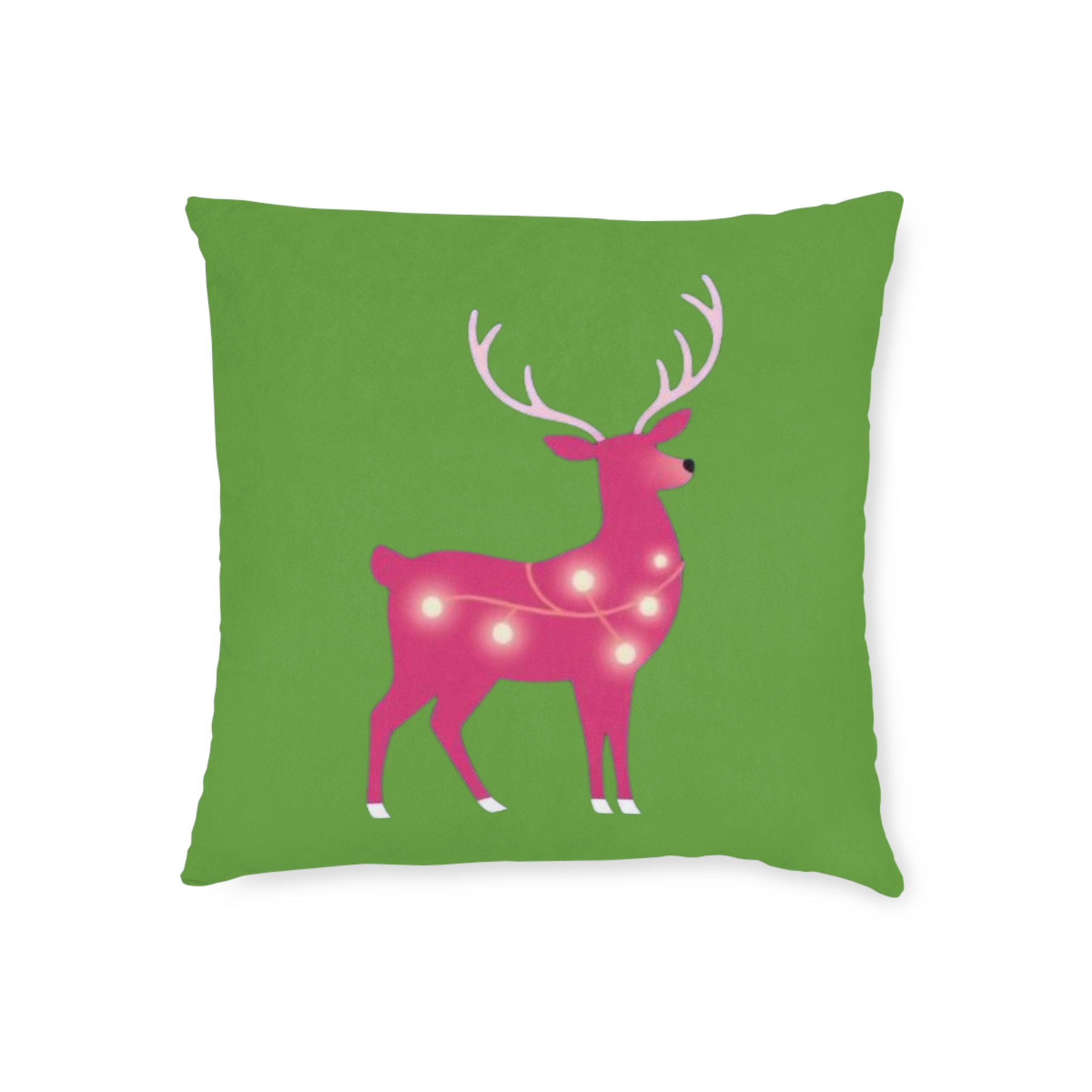 Christmas Reindeer Pillow - Pink Lighted Deer on Green Holiday Throw Pillow - Image 9