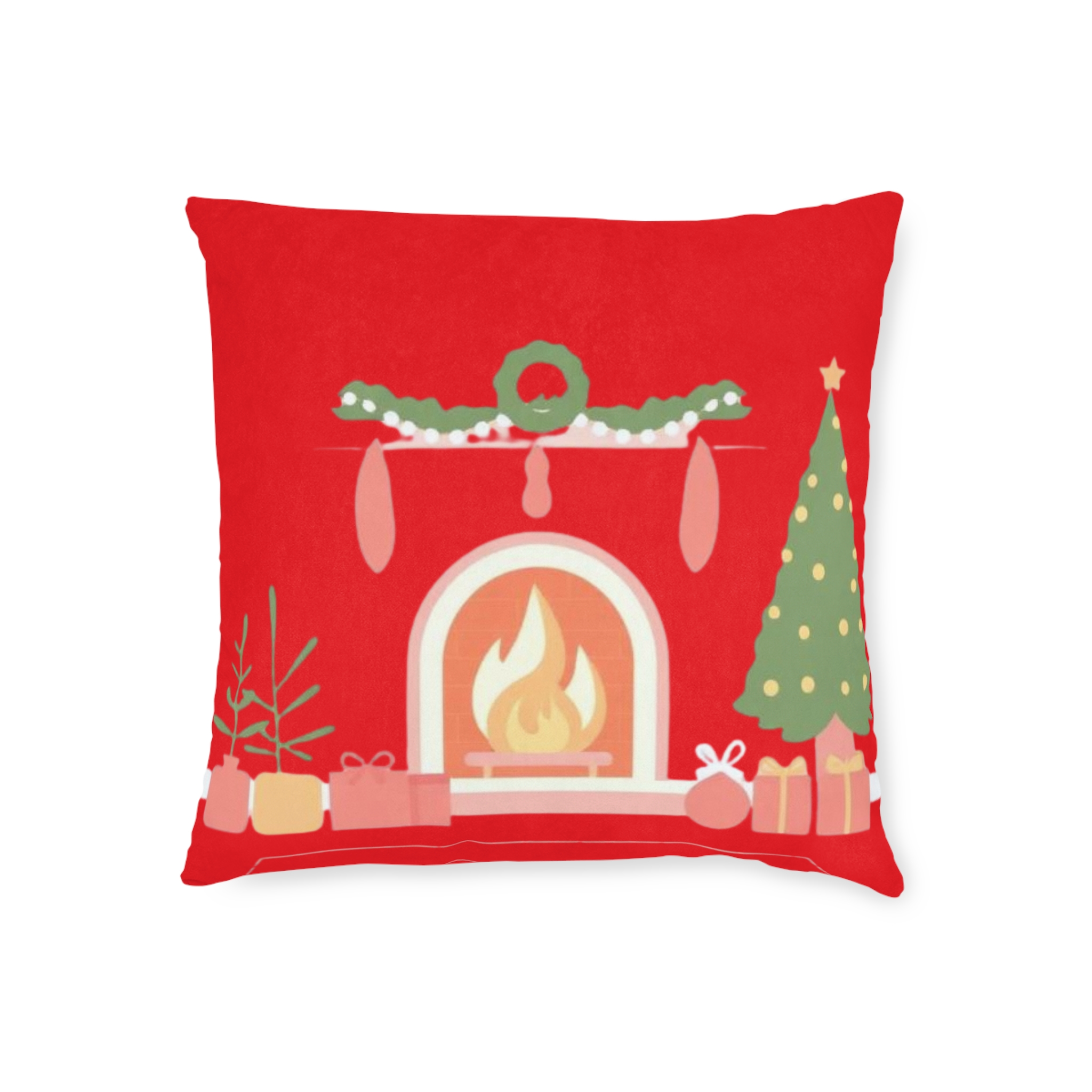 Christmas Fireplace Square Pillow – Festive Holiday Decor Cushion - Image 10