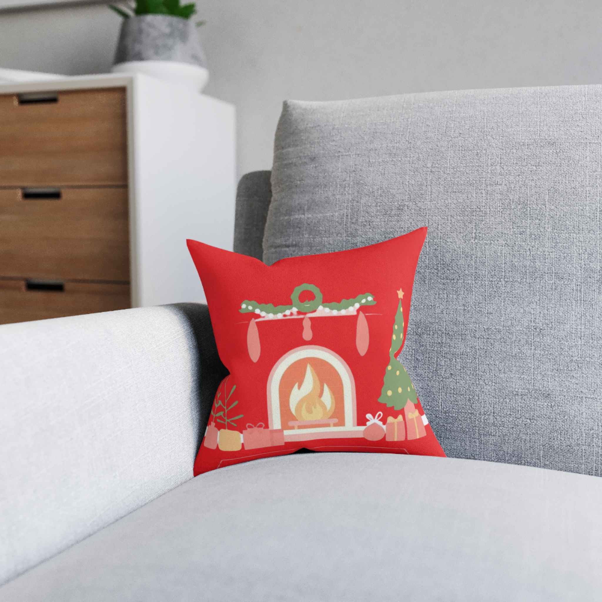Christmas Fireplace Square Pillow – Festive Holiday Decor Cushion - Image 8