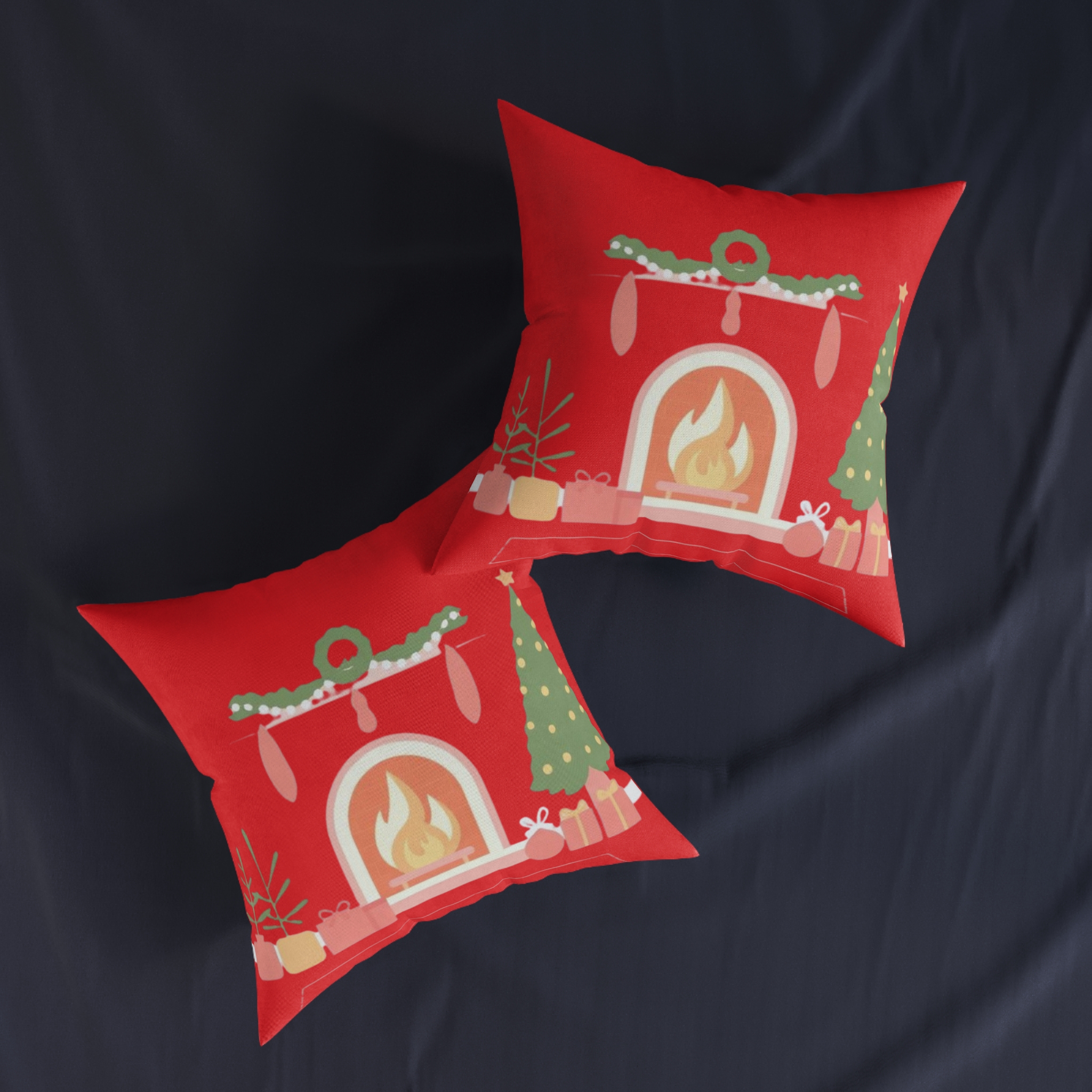 Christmas Fireplace Square Pillow – Festive Holiday Decor Cushion - Image 4
