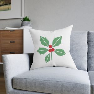 Holly Berries Square Pillow – Christmas Holiday Decorative Throw Pillow