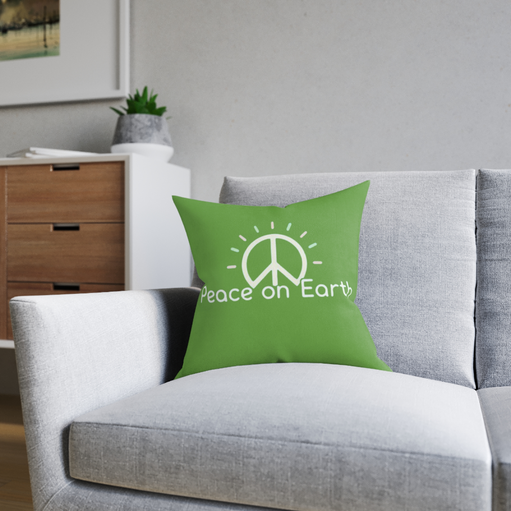 Peace on Earth Square Pillow – Green Peace Sign Decorative Throw Pillow - Image 12