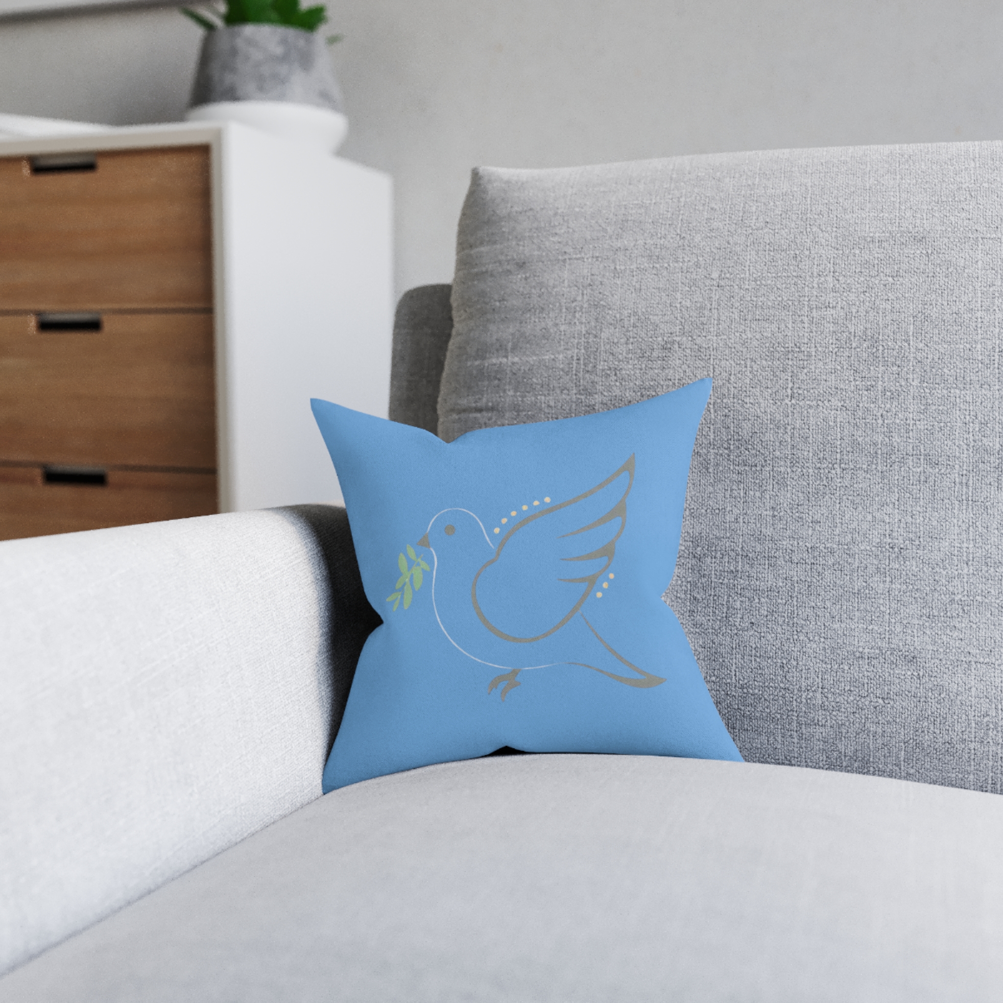 Blue Dove Pillow — Peaceful Olive Branch Decorative Throw Pillow - Image 8