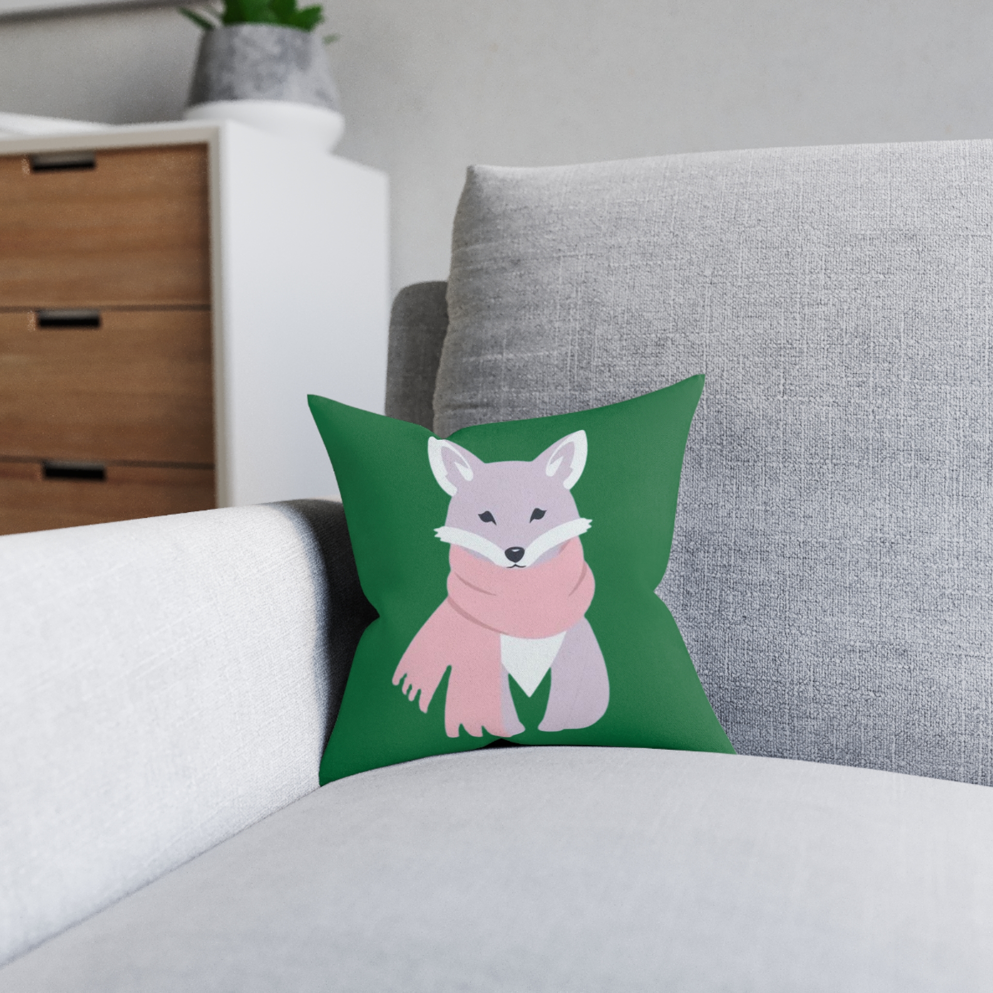 Cozy Fox Square Pillow — Cute Winter Fox with Pink Scarf Decorative Throw Pillow - Image 8