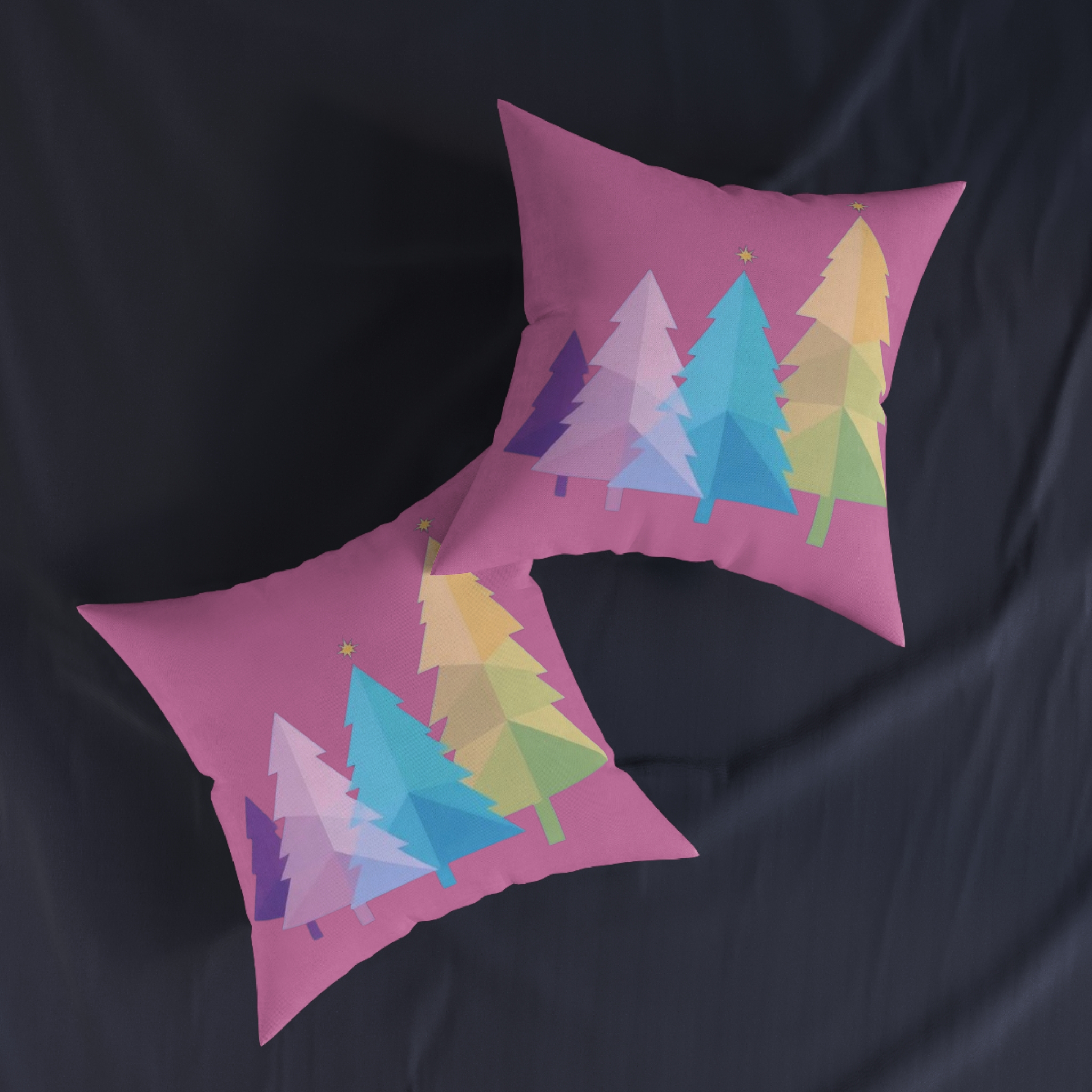 Colorful Christmas Tree Throw Pillow — Pink Holiday Decorative Square Pillow - Image 4