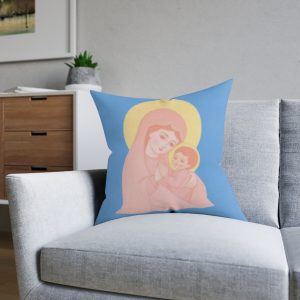 Virgin Mary & Baby Jesus Decorative Pillow — Soft Pastel Religious Throw Pillow for Nursery & Christian Gifts