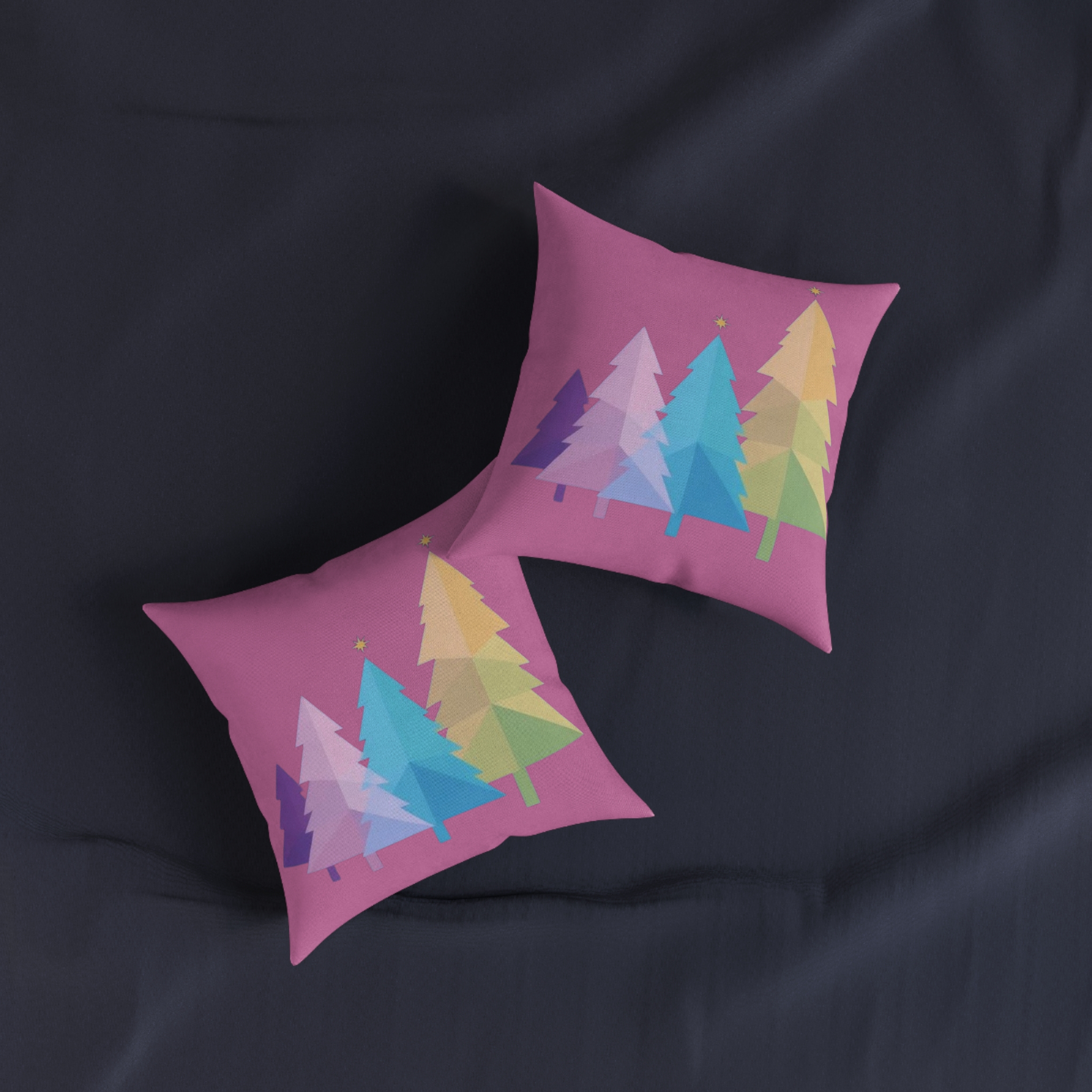 Colorful Christmas Tree Throw Pillow — Pink Holiday Decorative Square Pillow - Image 7