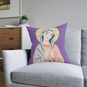 Virgin Mary Decorative Square Pillow — Religious Prayer Cushion for Christian Home Decor, Marian Gift