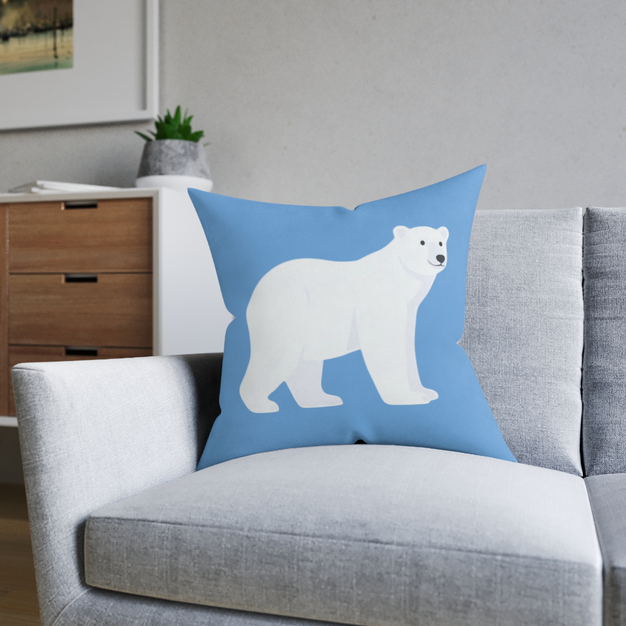 Polar Bear Square Pillow – Cute Arctic Animal Decorative Throw Pillow