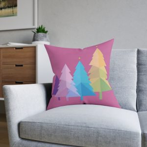 Colorful Christmas Tree Throw Pillow — Pink Holiday Decorative Square Pillow