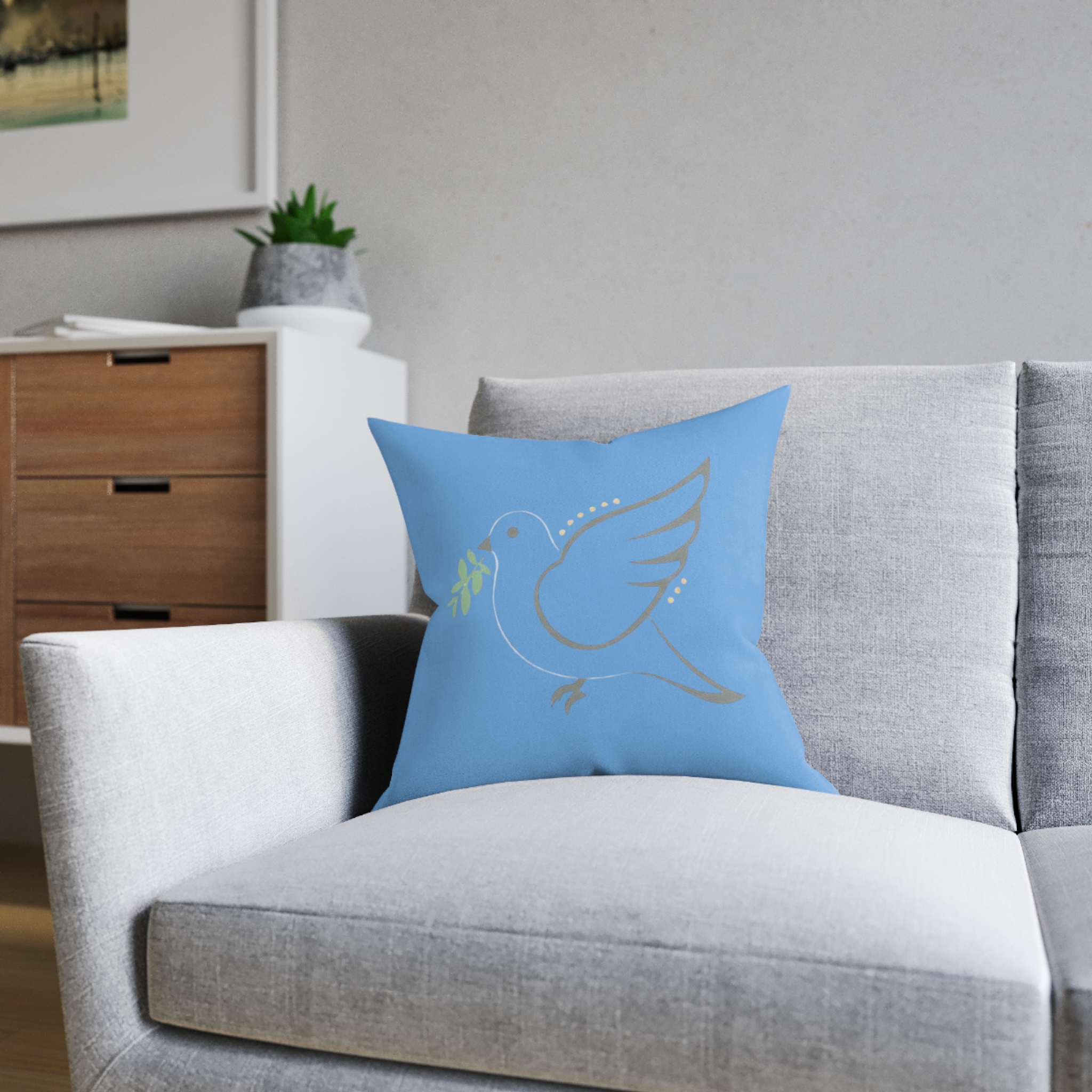 Blue Dove Pillow — Peaceful Olive Branch Decorative Throw Pillow - Image 12