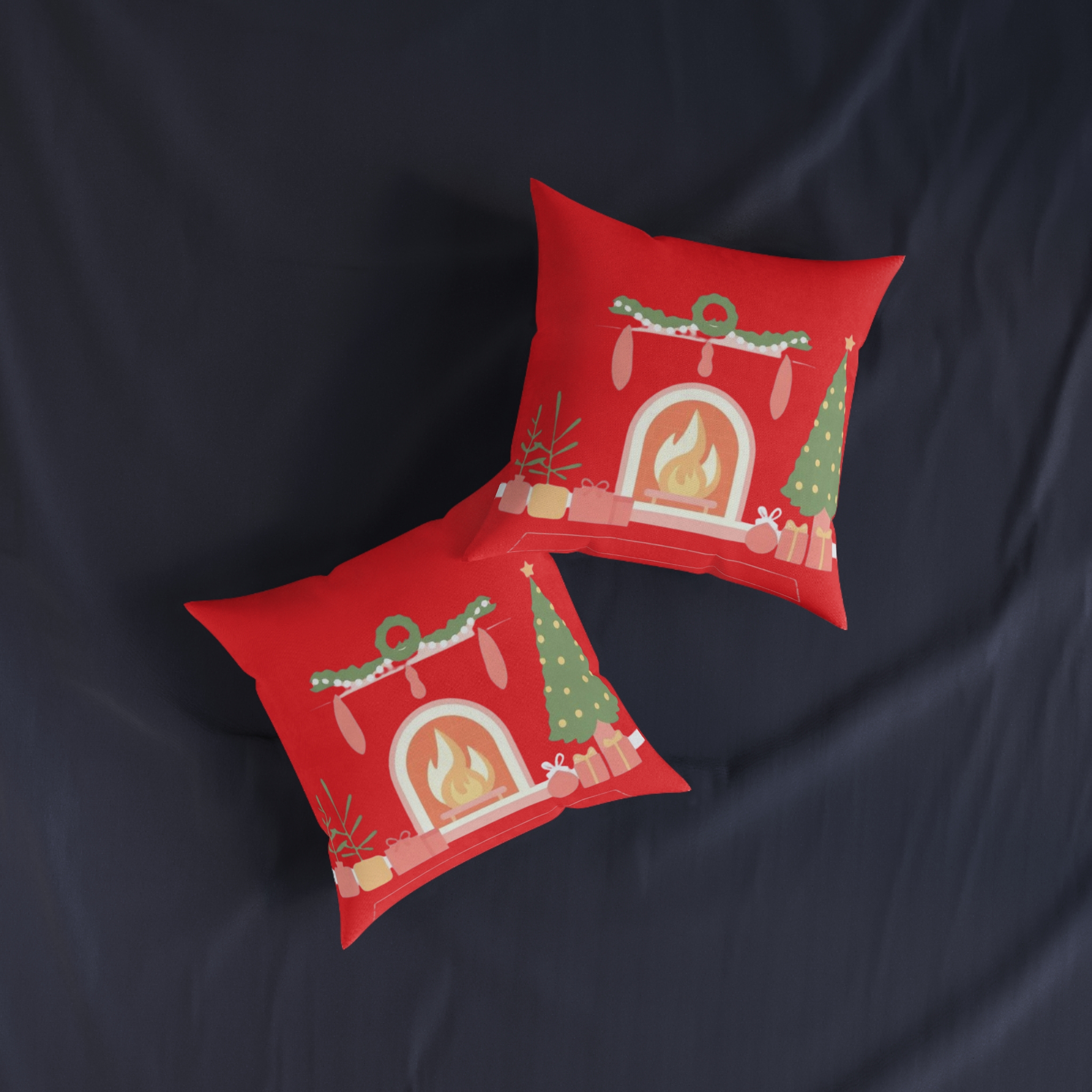 Christmas Fireplace Square Pillow – Festive Holiday Decor Cushion - Image 11