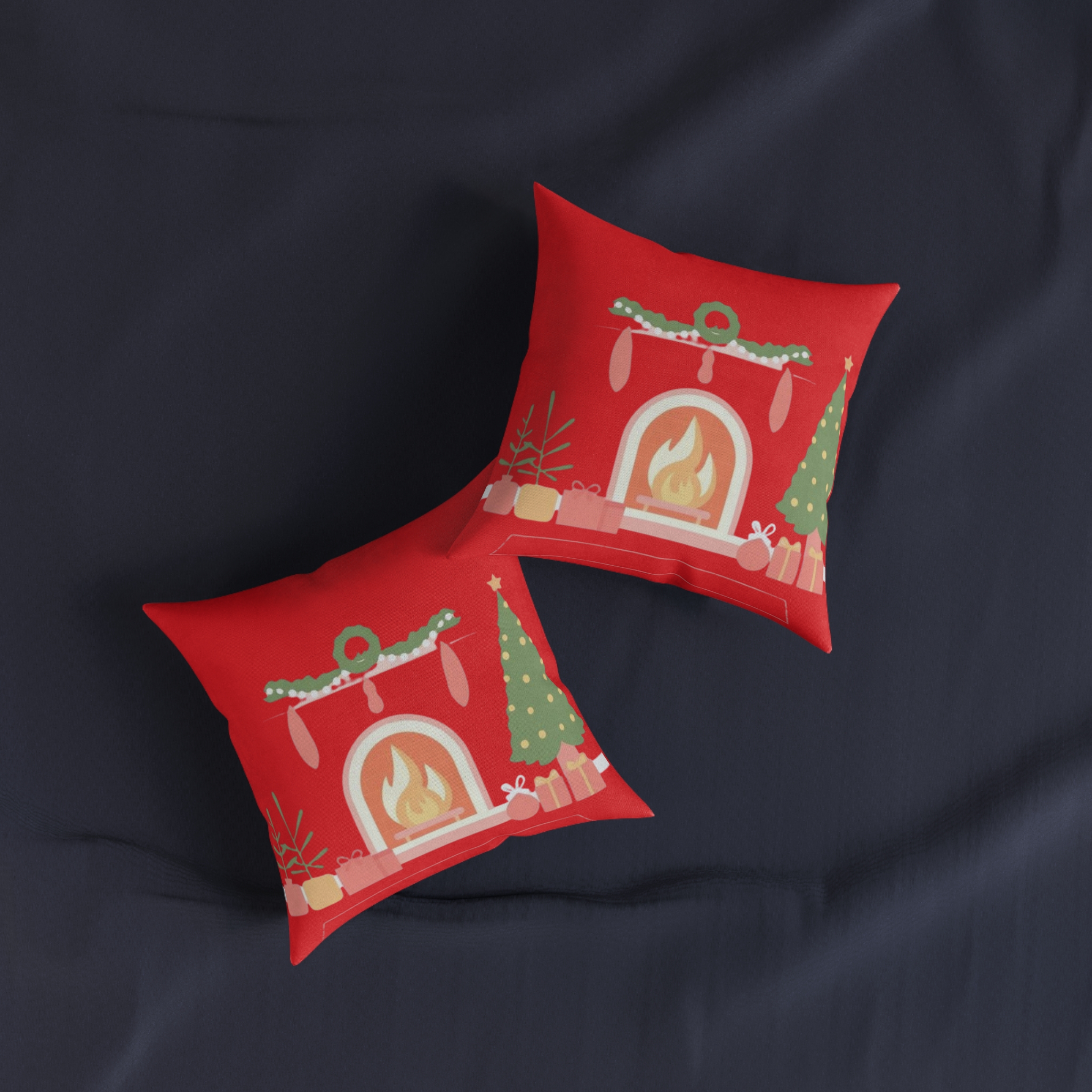 Christmas Fireplace Square Pillow – Festive Holiday Decor Cushion - Image 7