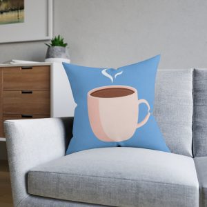 Coffee Cup Decorative Pillow — Cute Blue Breakfast Throw Pillow