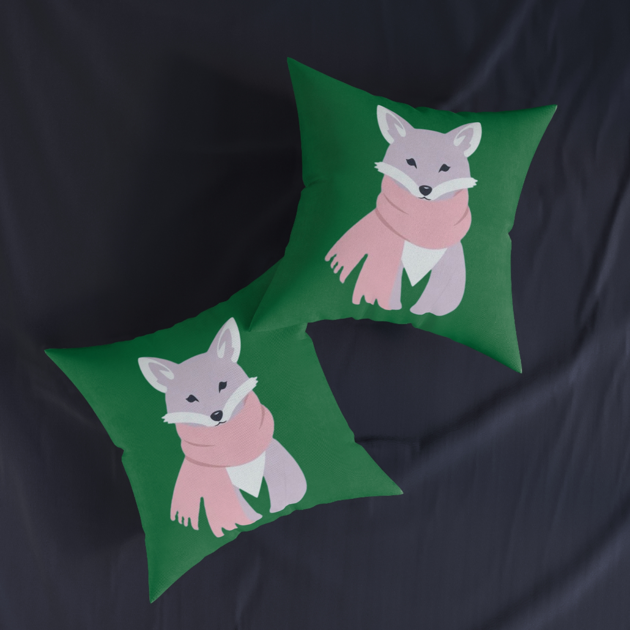 Cozy Fox Square Pillow — Cute Winter Fox with Pink Scarf Decorative Throw Pillow - Image 11