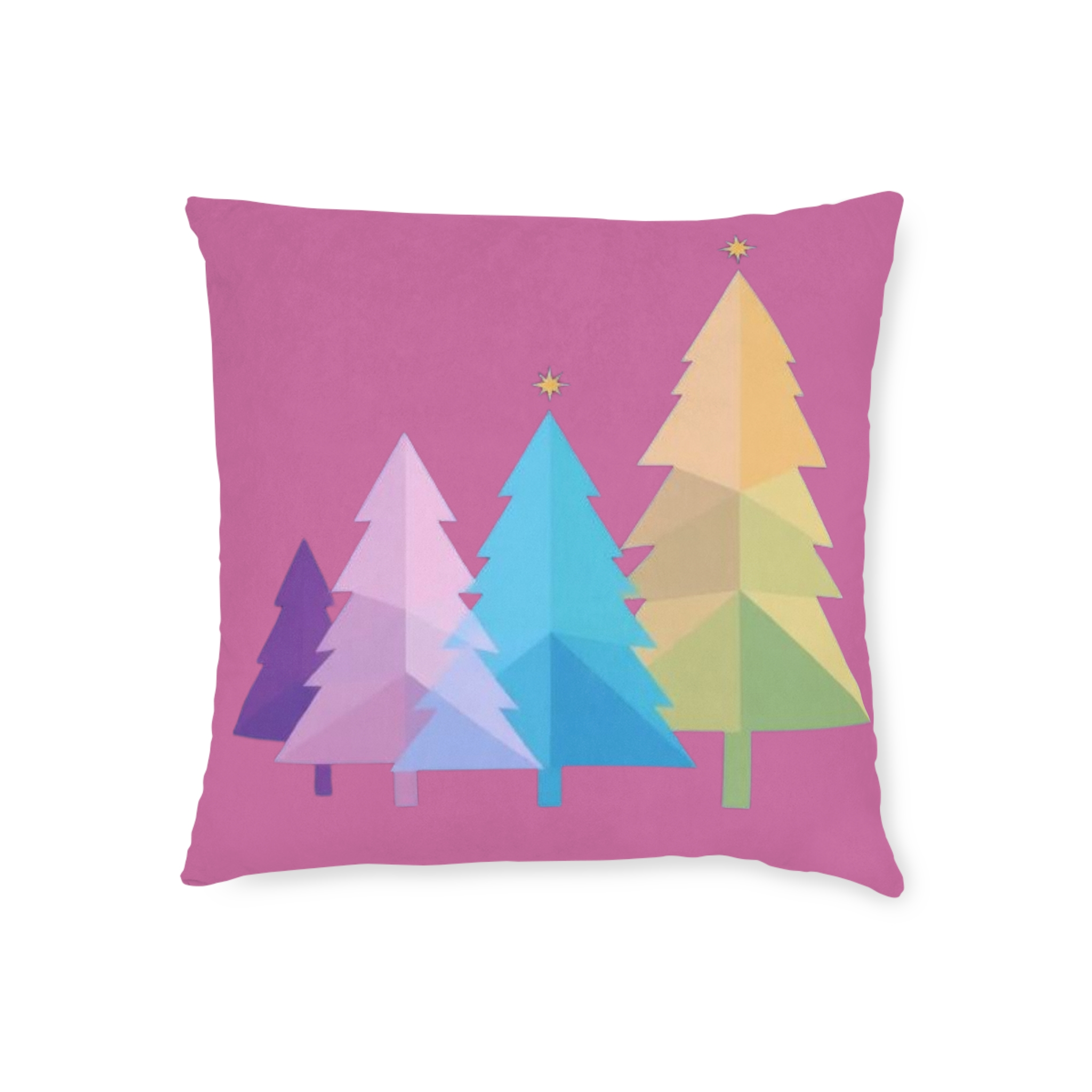 Colorful Christmas Tree Throw Pillow — Pink Holiday Decorative Square Pillow - Image 9