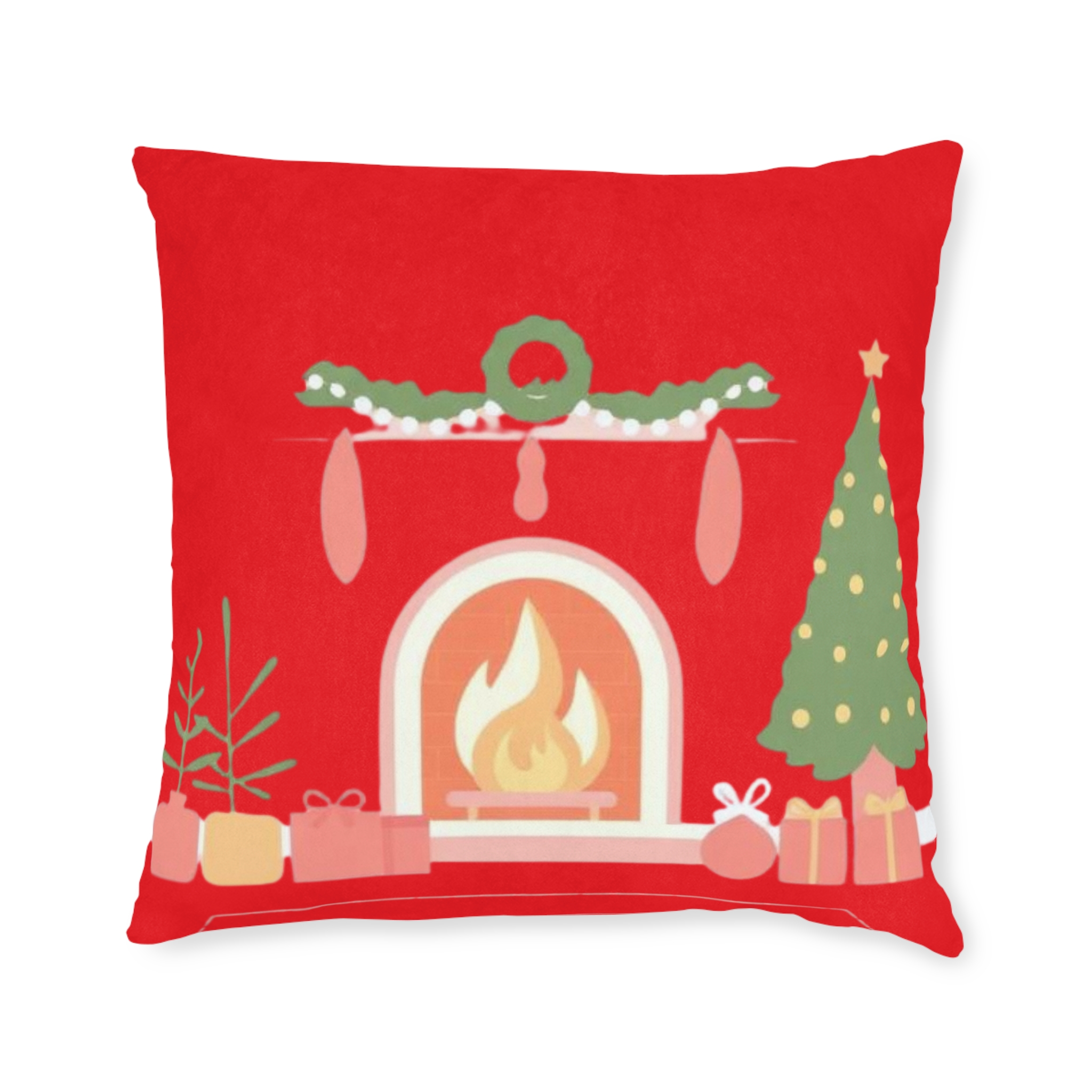 Christmas Fireplace Square Pillow – Festive Holiday Decor Cushion - Image 2