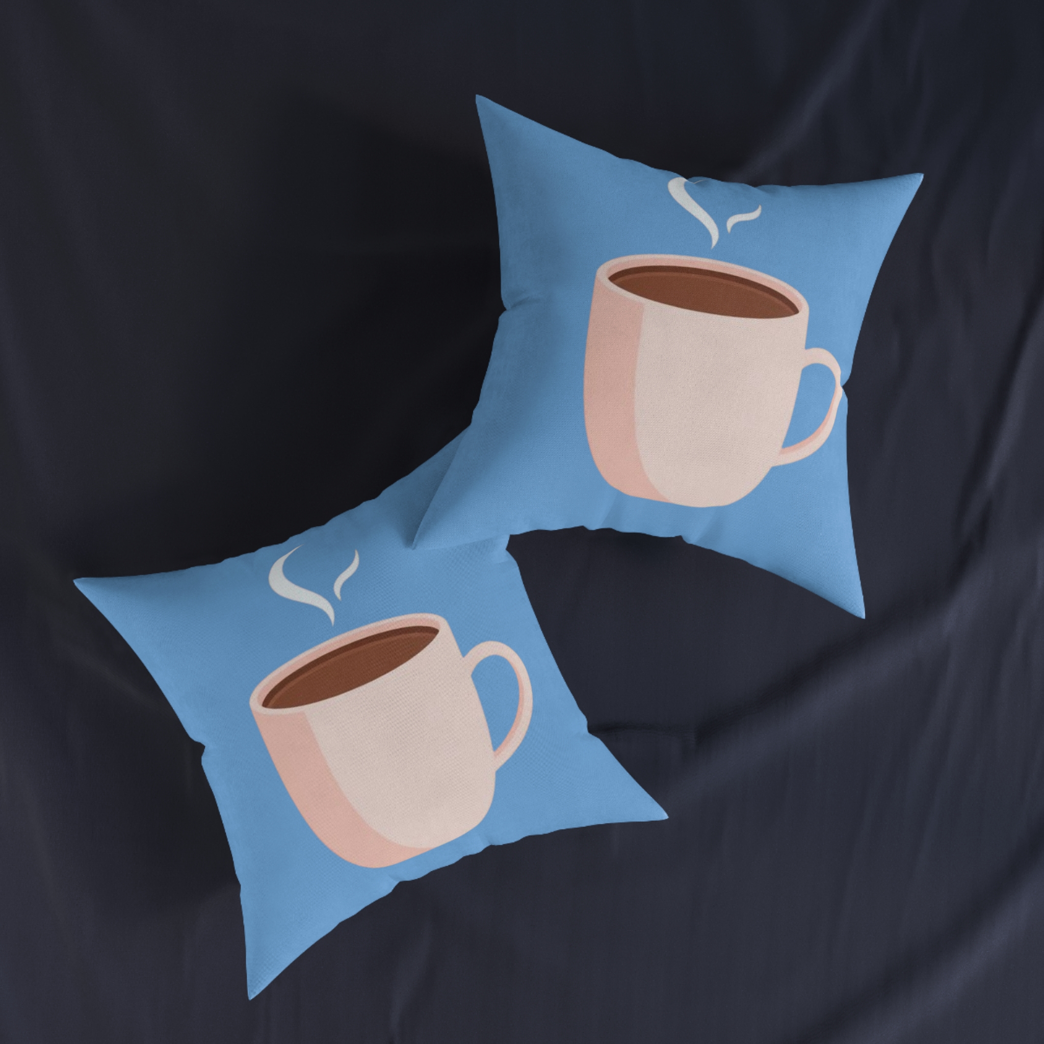 Coffee Cup Decorative Pillow — Cute Blue Breakfast Throw Pillow - Image 4