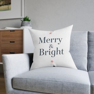 Merry & Bright Holiday Square Pillow — Festive Christmas Decorative Throw Pillow