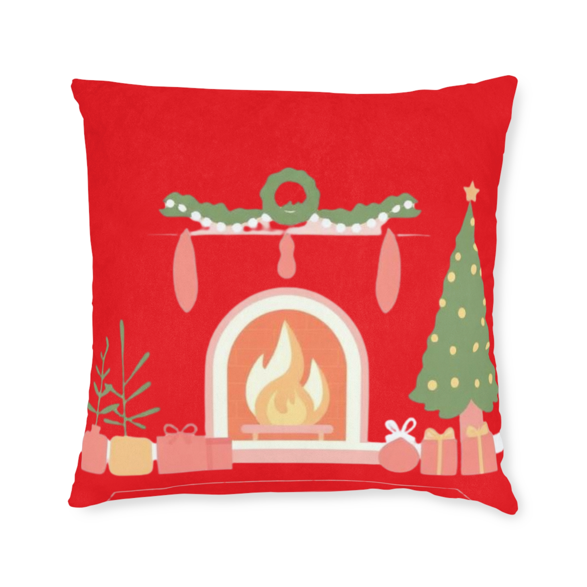 Christmas Fireplace Square Pillow – Festive Holiday Decor Cushion - Image 3