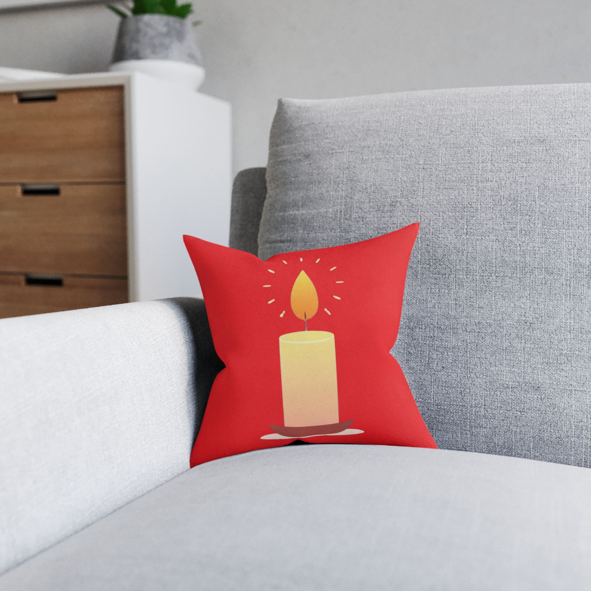 Holiday Candle Square Pillow - Cozy Christmas Decorative Throw Cushion - Image 8