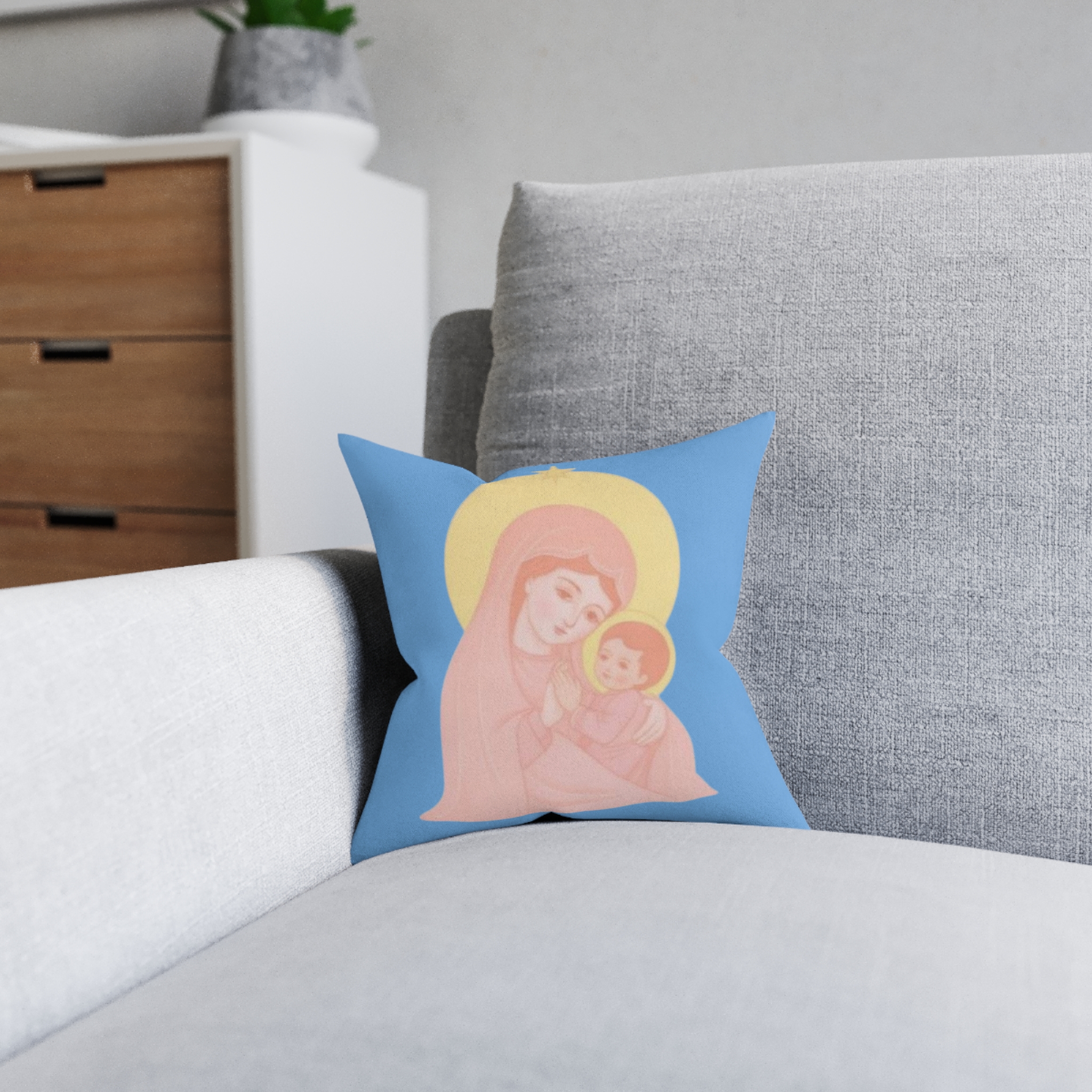 Virgin Mary & Baby Jesus Decorative Pillow — Soft Pastel Religious Throw Pillow for Nursery & Christian Gifts - Image 8