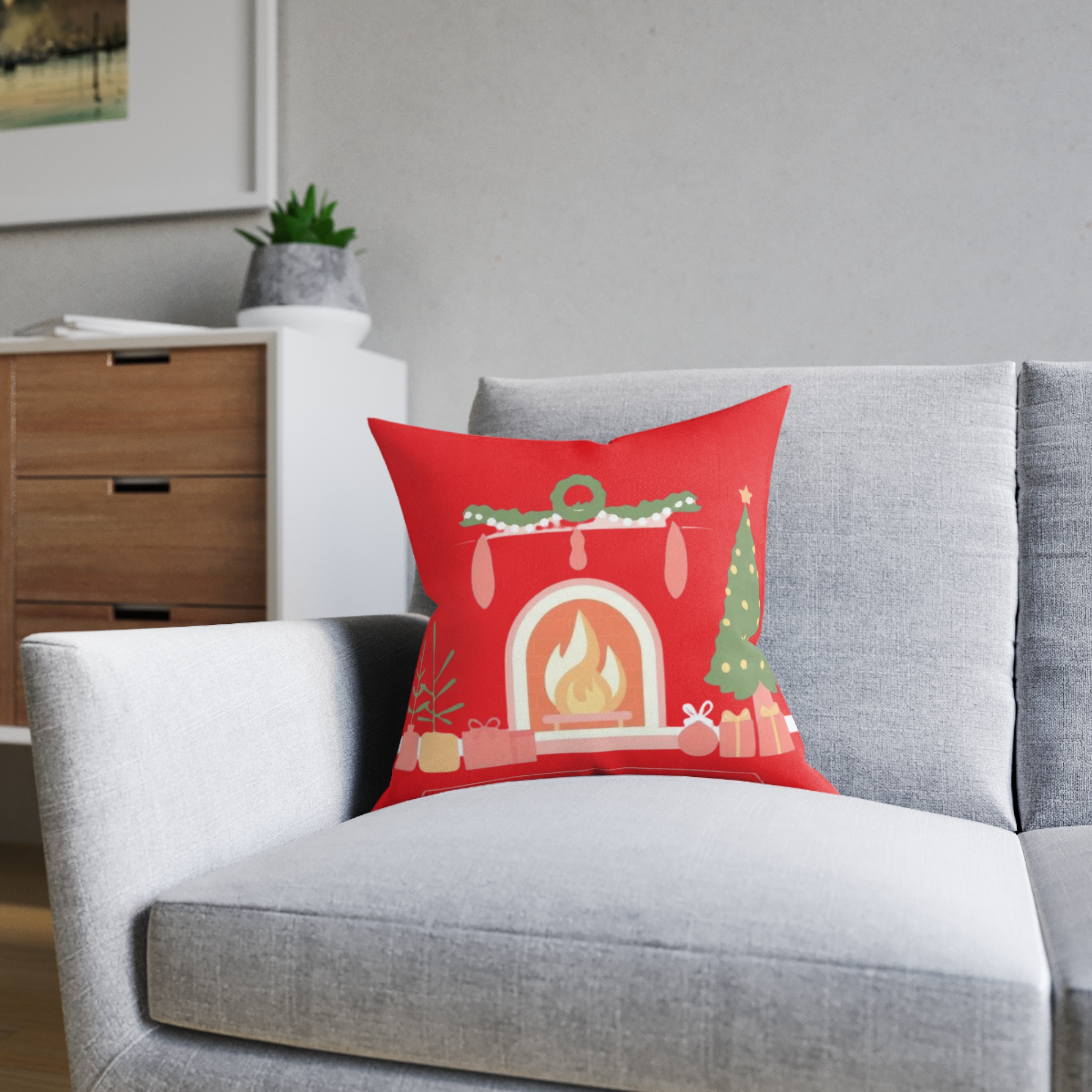 Christmas Fireplace Square Pillow – Festive Holiday Decor Cushion - Image 12