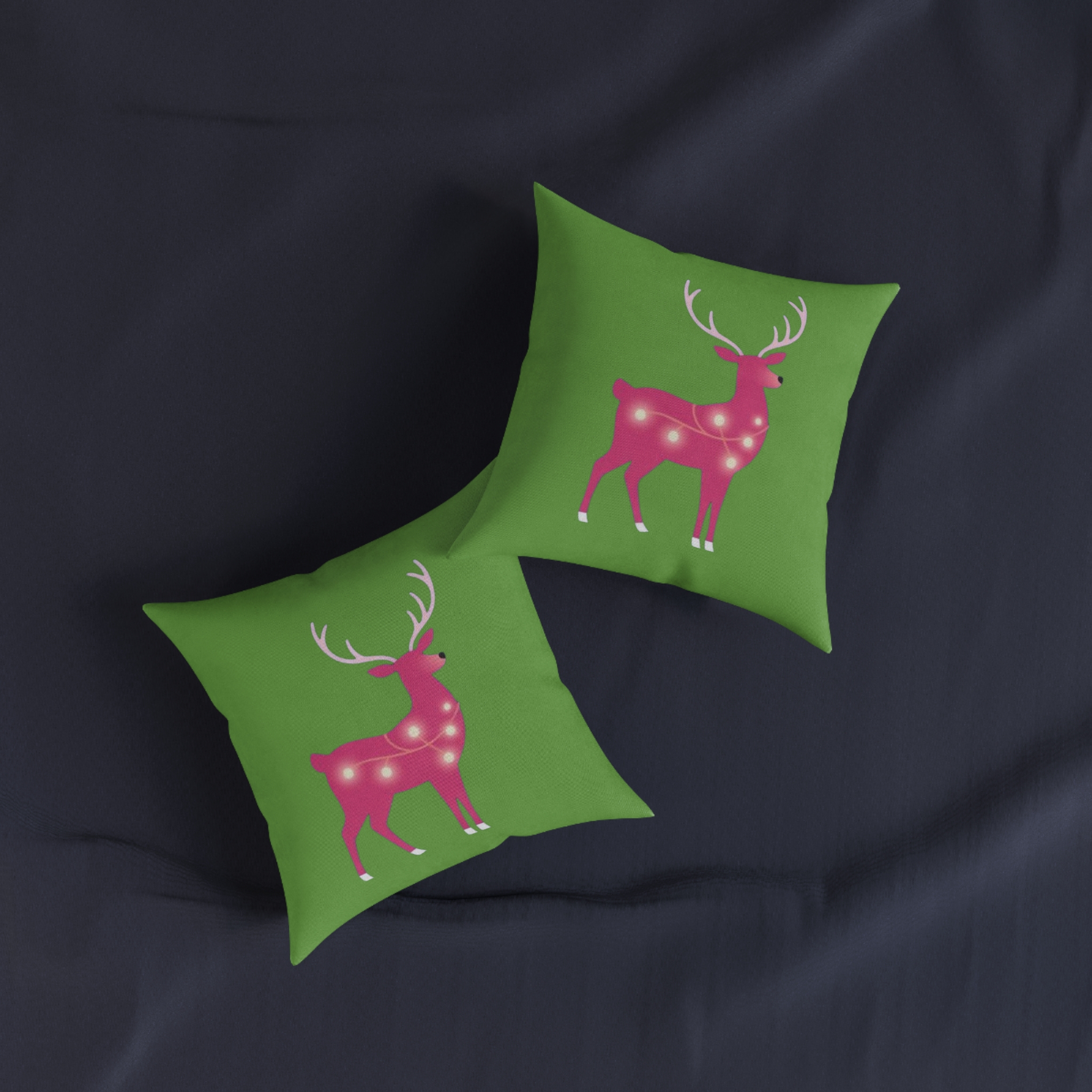 Christmas Reindeer Pillow - Pink Lighted Deer on Green Holiday Throw Pillow - Image 7