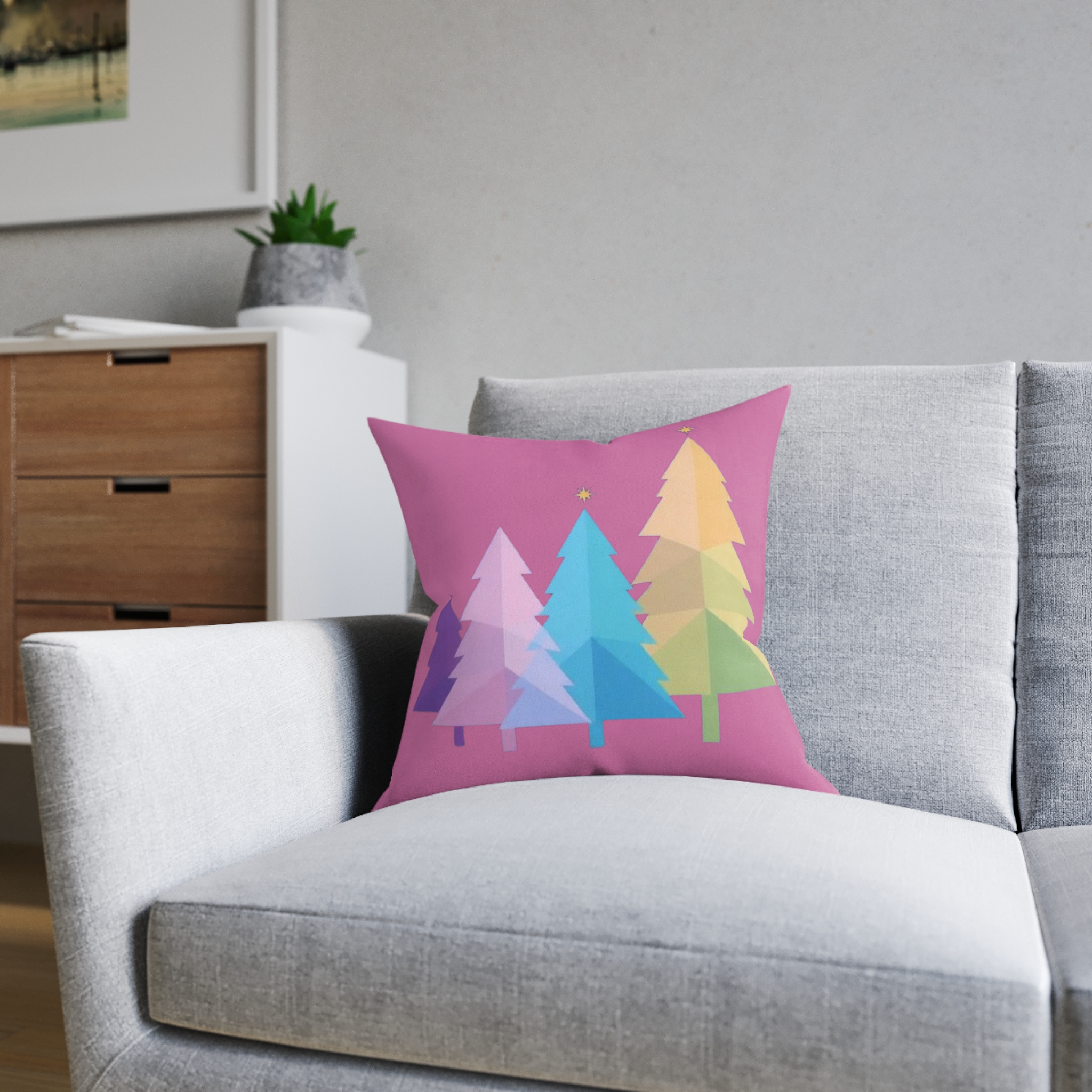 Colorful Christmas Tree Throw Pillow — Pink Holiday Decorative Square Pillow - Image 12