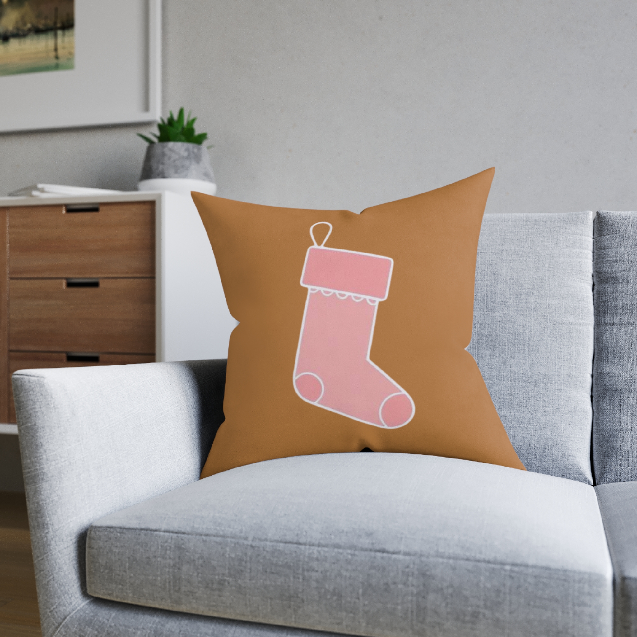 Christmas Stocking Throw Pillow — Cute Pink Stocking Holiday Decor