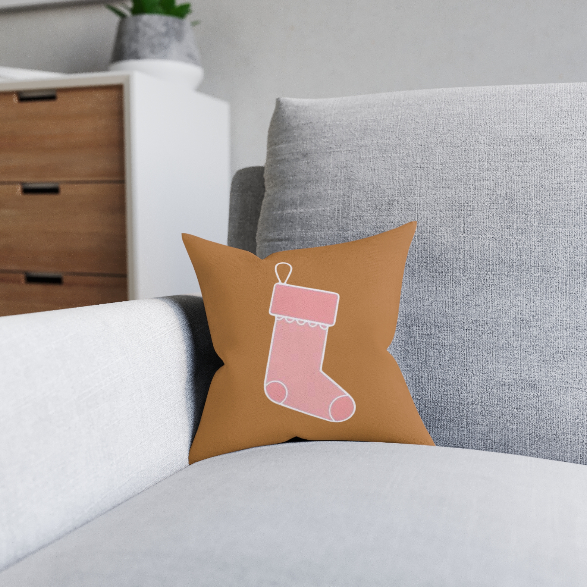 Christmas Stocking Throw Pillow — Cute Pink Stocking Holiday Decor - Image 8