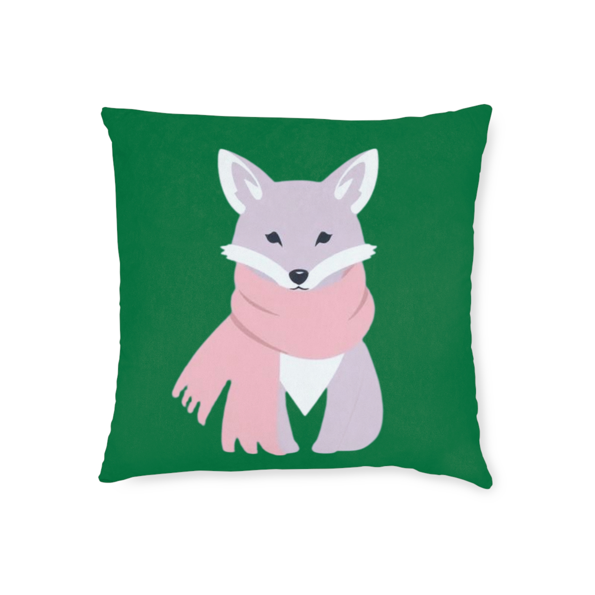 Cozy Fox Square Pillow — Cute Winter Fox with Pink Scarf Decorative Throw Pillow - Image 3