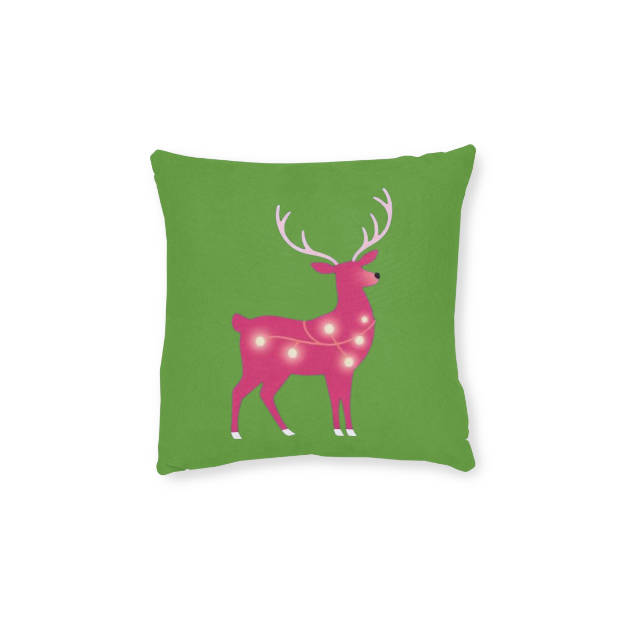 Christmas Reindeer Pillow - Pink Lighted Deer on Green Holiday Throw Pillow - Image 5