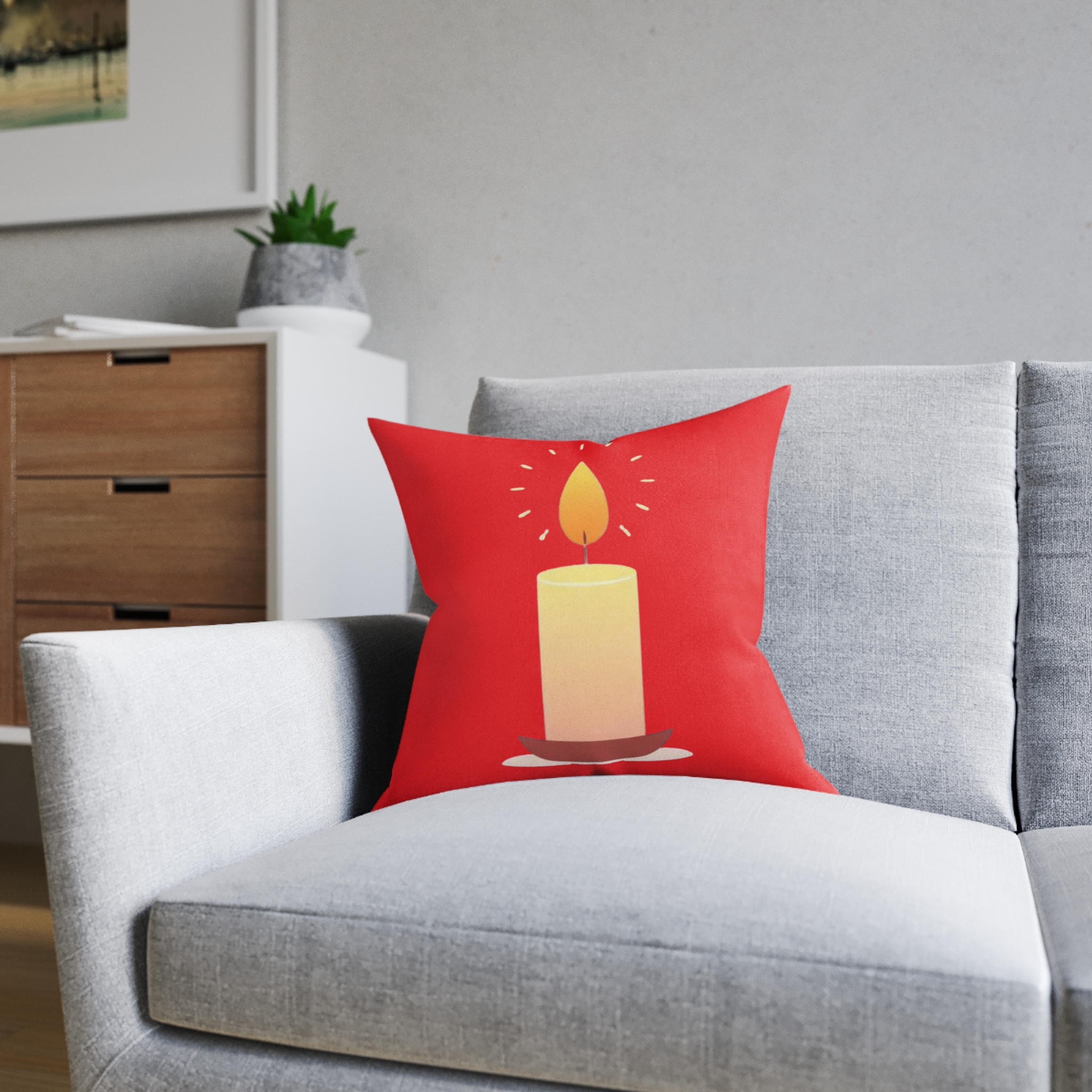 Holiday Candle Square Pillow - Cozy Christmas Decorative Throw Cushion - Image 12