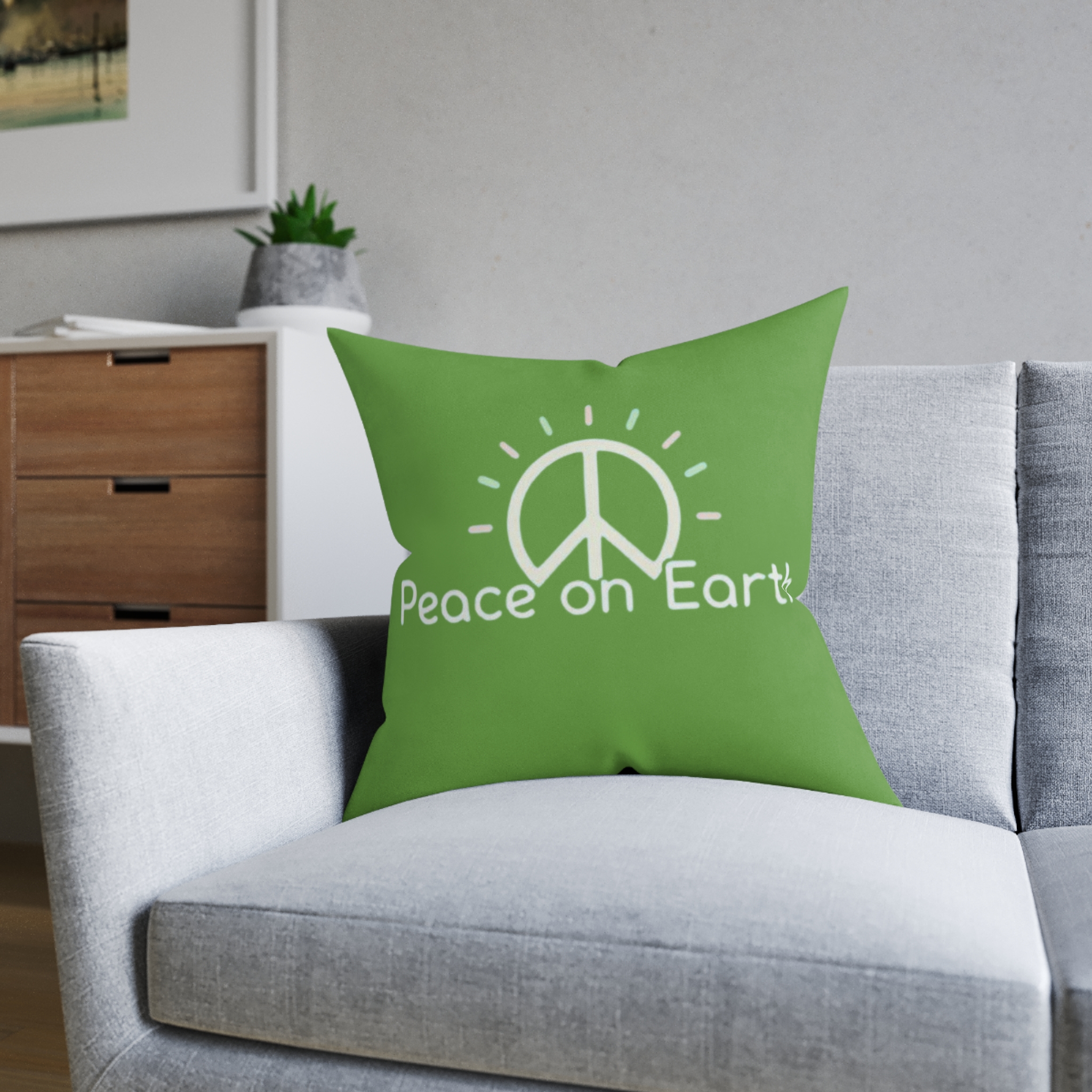 Peace on Earth Square Pillow – Green Peace Sign Decorative Throw Pillow
