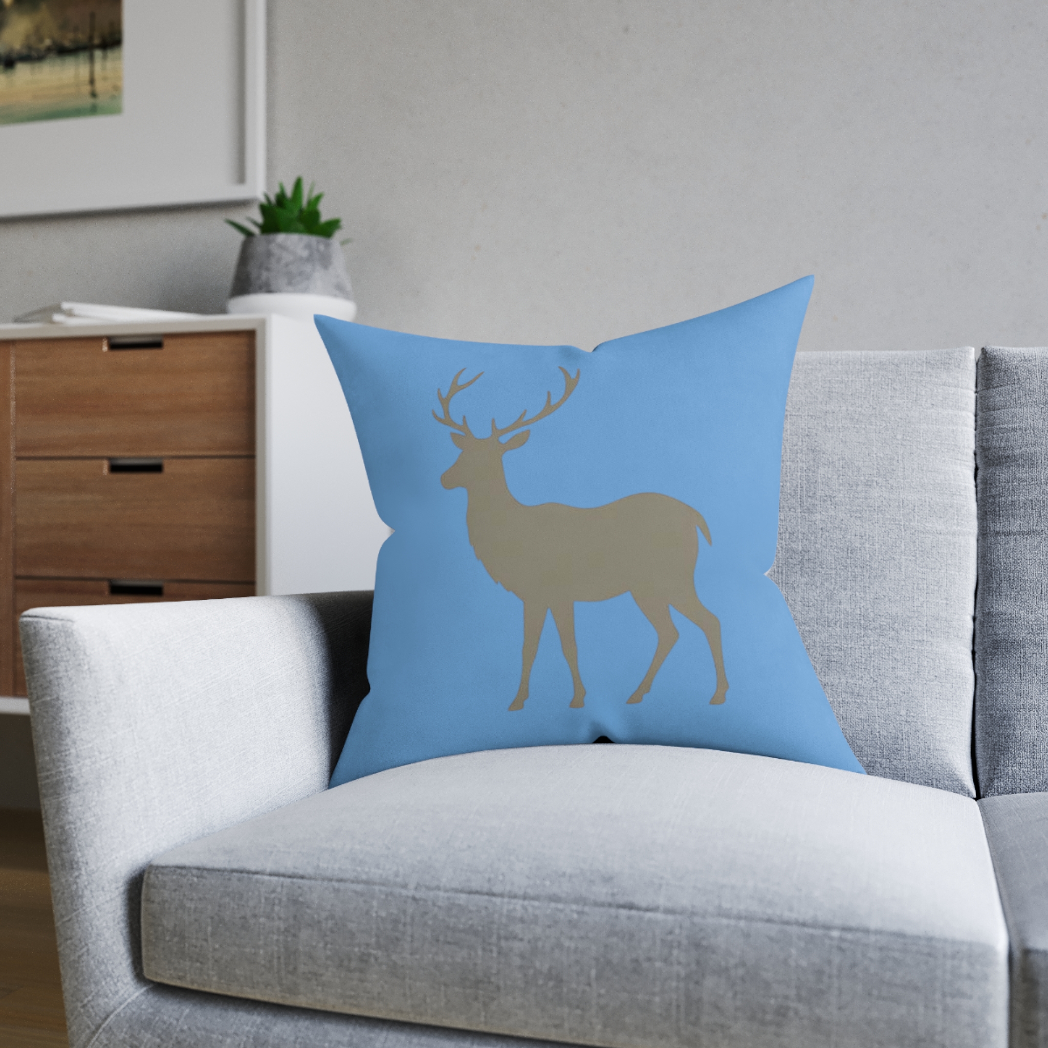 Deer Silhouette Square Pillow – Rustic Lodge Throw Pillow for Cabin, Living Room & Holiday Decor