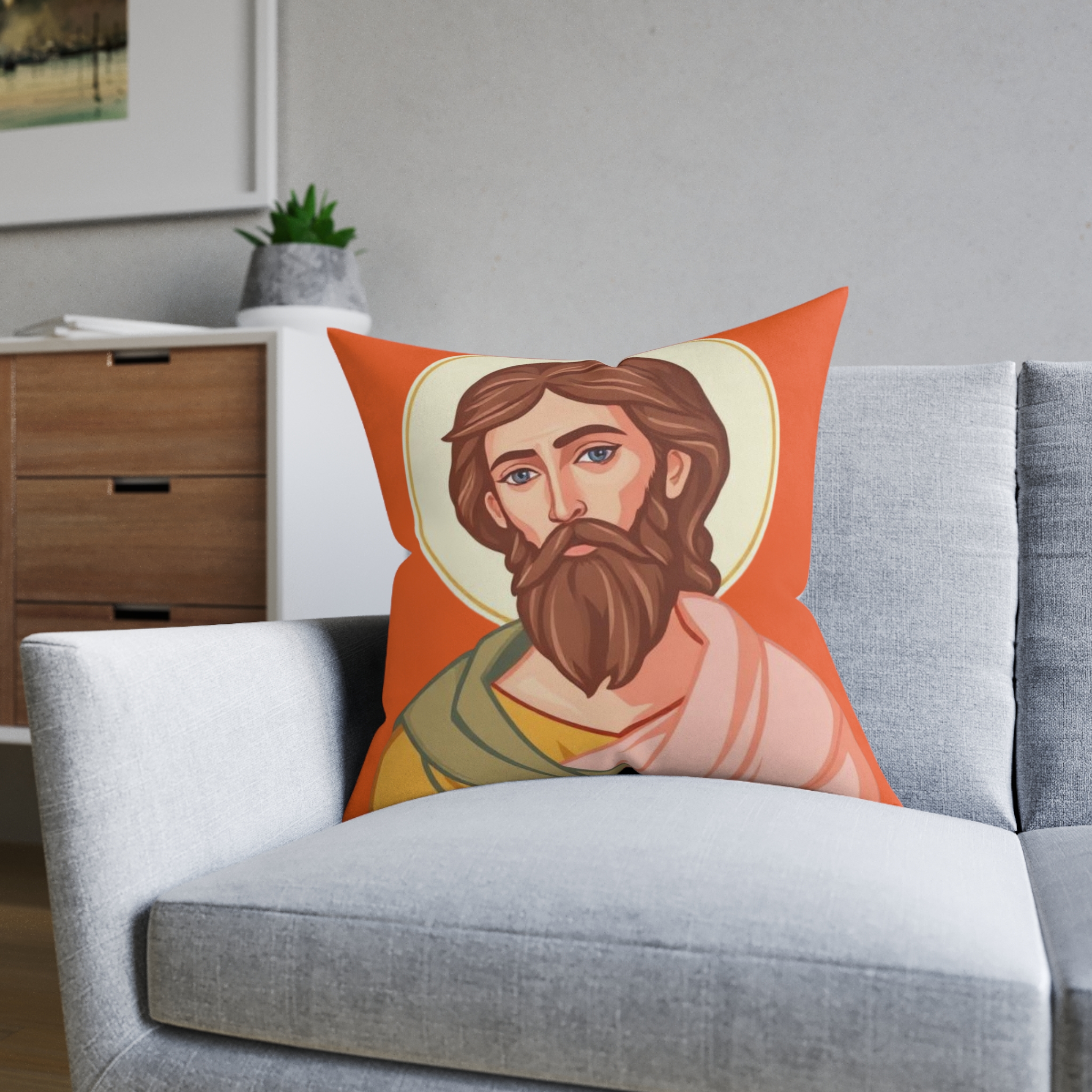 Saint Icon Decorative Pillow — Religious Jesus Throw Pillow for Christian Home Decor