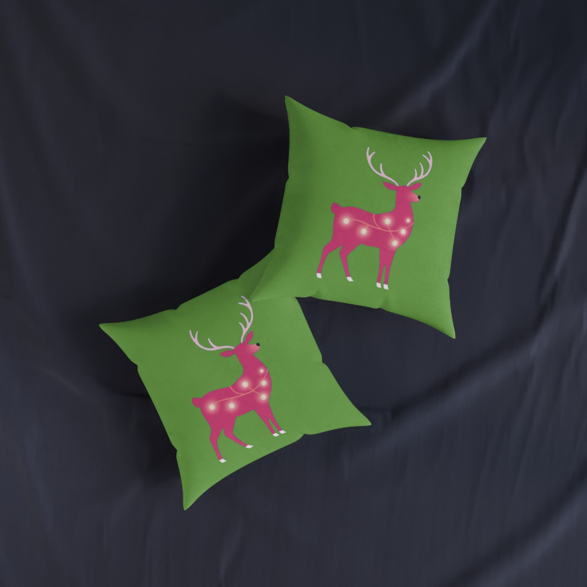 Christmas Reindeer Pillow - Pink Lighted Deer on Green Holiday Throw Pillow - Image 11