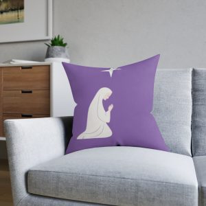 Praying Virgin Mary Square Pillow – Nativity Christmas Decorative Cushion