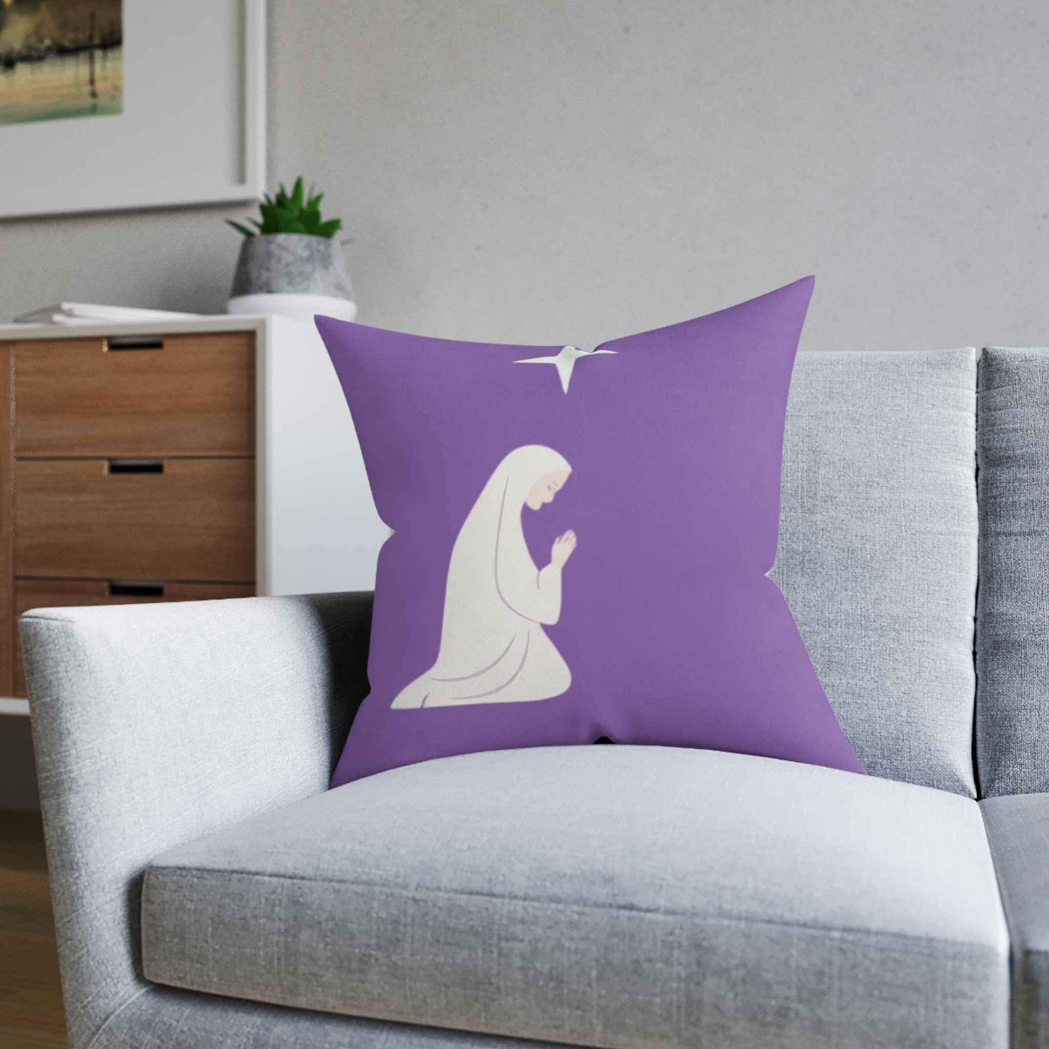 Praying Virgin Mary Square Pillow – Nativity Christmas Decorative Cushion