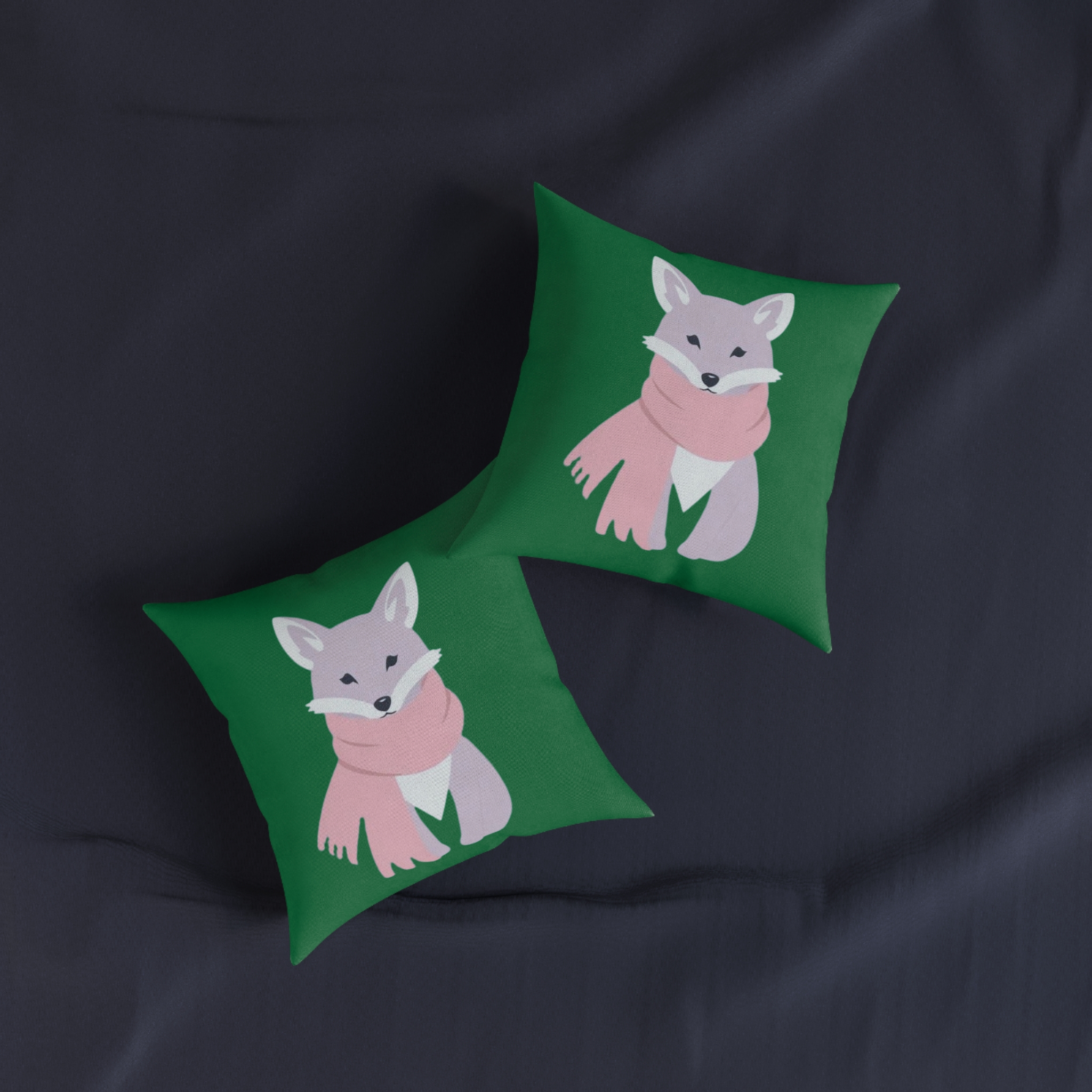 Cozy Fox Square Pillow — Cute Winter Fox with Pink Scarf Decorative Throw Pillow - Image 7