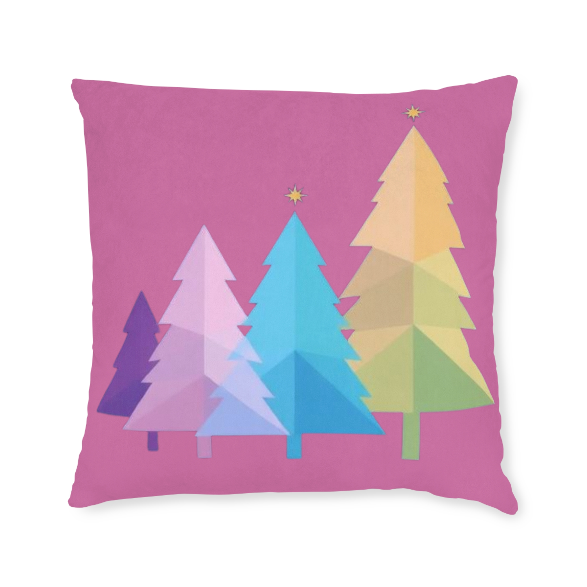Colorful Christmas Tree Throw Pillow — Pink Holiday Decorative Square Pillow - Image 2
