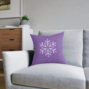 Pastel Snowflake Square Pillow | Purple Winter Throw Pillow