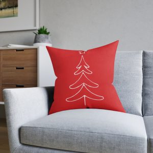 Minimal Christmas Tree Square Pillow | Red Holiday Throw Pillow